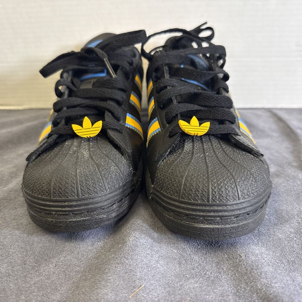 Adidas Superstar Mens Size 7 Black Gold Blue Athletic Lifestyle Shoes Sneakers - Picture 5 of 13